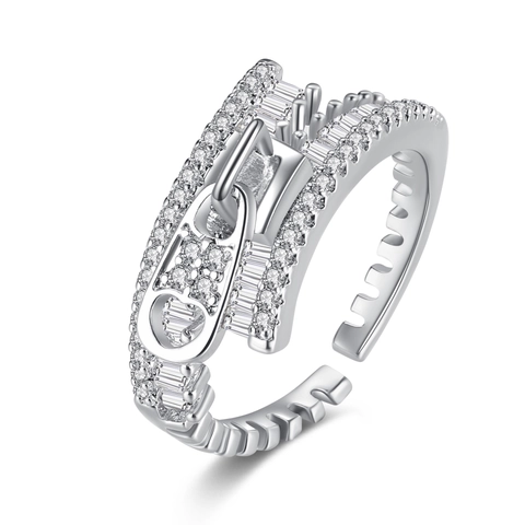 Zipper Shaped Open Ring Copper Zircon Micro Paved Adjustable Finger Jewelry For Women Fashion Commute Style