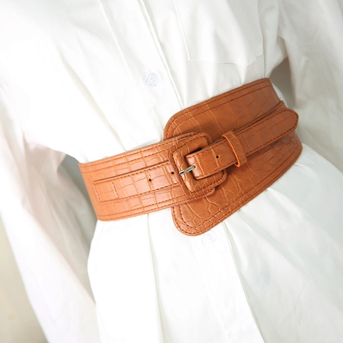 Damen Vintage Krokodilmuster Breiter Taillengürtel PU Leder Korsettgürtel Mit Legierung Dornschließe Mode Schlankmachender Gürtel