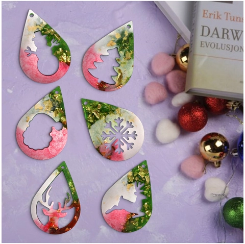 Christmas Silicone Molds For Resin Casting Teardrop Earring Pendant Jewelry Making DIY Snowflake Reindeer Santa