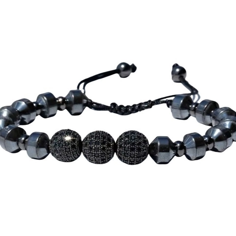 Pulsera De Cuentas Ajustable Hombre Con Cuentas De Latón Y Circonitas Micro Pavé Cuerda Tejida A Mano Moda Unisex