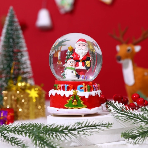 Christmas Snow Globe Music Box LED Light Santa Claus Snowman Resin Glass Xmas Holiday Gift Tabletop Ornament