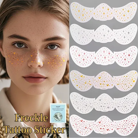 Tatuaggi Temporanei Viso Adesivi Oro Argento Foglia Cuore Stella Farfalla Modelli Per Festa Festival Trucco Cosmetico Lentiggini