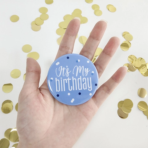 Round Birthday Badge Tinplate Pin Its My Birthday Theme Party Decoration Colorful Polka Dot Celebration Accessory