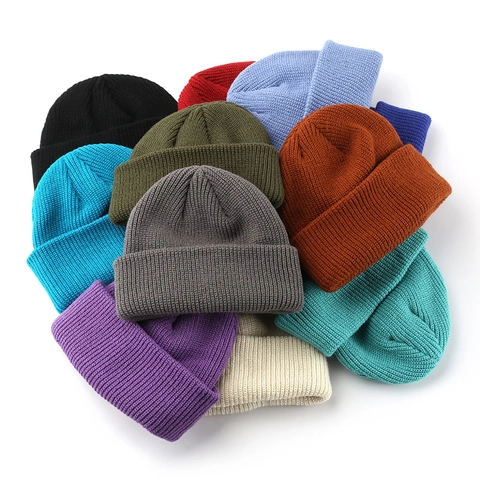 Strickmütze Beanie Einfarbig Geripptes Acryl Warm Winter Umschlagmütze Für Outdoor Sport Unisex Casual