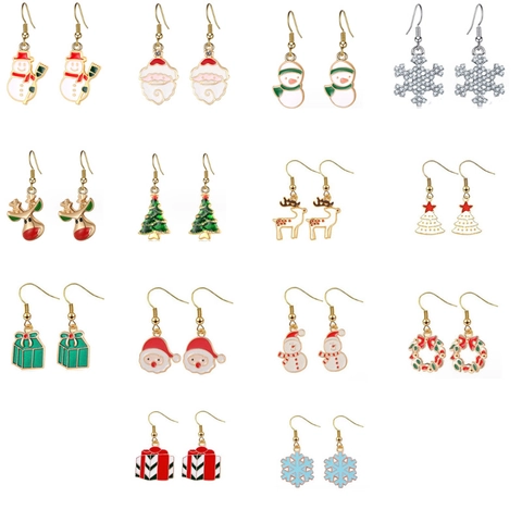 Christmas Enamel Alloy Stud Earrings Santa Claus Snowman Reindeer Christmas Tree Rhinestone Festive Party Jewelry Gift For Women Kids