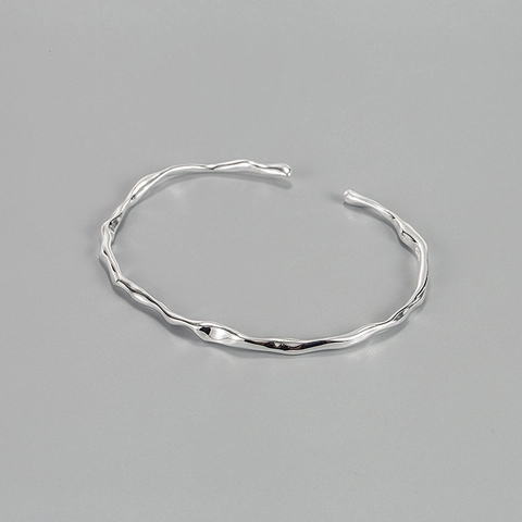 Bracciale Rigido a Onde Irregolari in Argento Sterling 925 per Donna Stile Metallo Liquido Minimalista Bracciale Aperto Gioielli