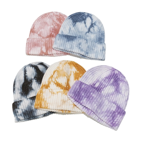 Tie Dye Farbverlauf Strickmütze Für Damen Warme Umschlag Beanie Winter Weich Viskose Mischung Streetwear Bunt