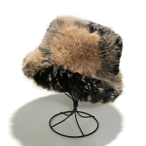Sombrero De Pescador De Piel Sintética Invierno Cálido Degradado Grueso Peluche Gorro Para Mujer Resistente Al Viento Accesorio