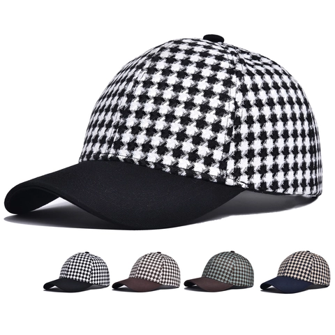 Vintage Houndstooth Baseball Cap Cotton Polyester Blend Adjustable Sunshade Retro Fashion Hat For Men And Women
