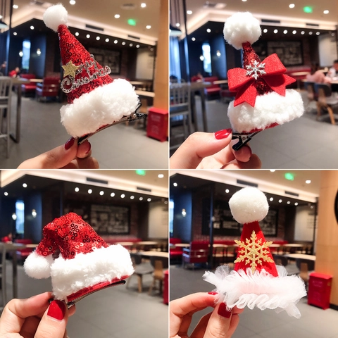 Fermagli Per Capelli Natalizi Cappello Di Babbo Natale Corna Di Renna Peluche Paillettes Accessori Per Capelli Festa