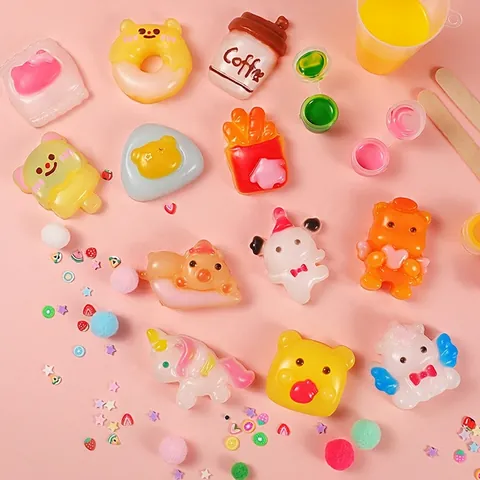 DIY Pinch Toy Maker With Silicone Molds Crystal AB Glue Pigments Stress Relief Sensory Craft For Kids Cute Dessert Pets