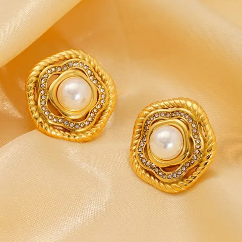 Vintage Künstliche Perlen Ohrstecker Gold Vergoldeter Edelstahl Elegant Französisch Retro Stil Schmuck Für Frauen