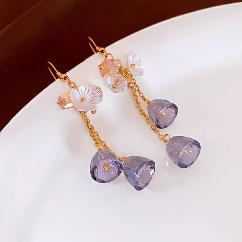 Pendientes Colgantes Cristal Borla Flor Con Poste Acero Joyería Estilo Coreano Dulce Chic Para Mujeres Rosa