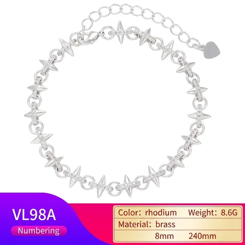 Bracelet À Maillons Spike Starburst Laiton Zircone Pendentif Coeur Réglable Bijoux Pour Femmes Style INS