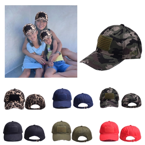 Distressed USA Flag Baseball Cap For Parent And Child Leopard Camouflage Breathable Sun Protection Outdoor Dad Hat