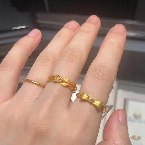 Brass Gold Plated Adjustable Rings For Women Bow Knot Wheat Ear Lucky Fu Character Bamboo Simple Fashion Jewelry