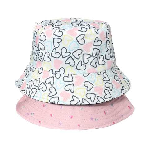 Polyester Bucket Hat Met Hartjespatroon Zonbescherming Zomer Reizen Casual Trendy Vissershoed Voor Dames
