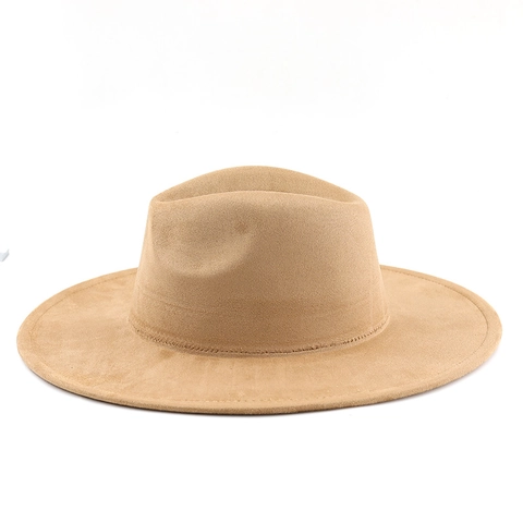 Vintage Suede Wide Brim Fedora Hat Western Cowboy Jazz Cap Outdoor Travel Men Women Solid Color
