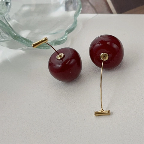 Orecchini A Goccia A Forma Di Ciliegia Rossa Resina Lega Di Rame Gioielli Di Frutta Per Donne Stile Dolce Accessorio