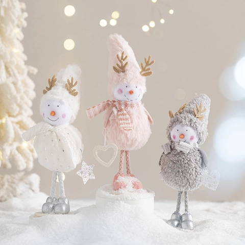 Christmas Snowman Plush Ornament With Reindeer Antlers Scarf Star Heart Charm Desktop Tabletop Holiday Decor Cartoon Cute