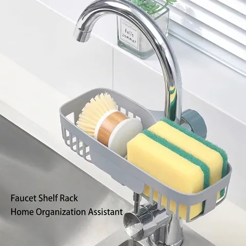 Faucet Storage Rack Kitchen Sink Organizer Plastic Hollow Drainer Basket Adjustable Holder For Sponge Soap Scrubber