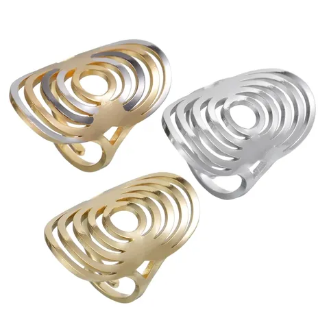 Stainless Steel Hollow Geometric Open Ring Multi Layer Adjustable Minimalist Jewelry For Women