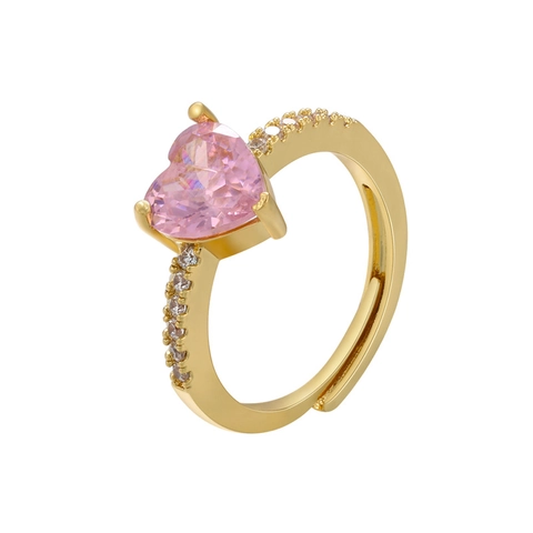 Heart Shape Cubic Zirconia Ring Copper Adjustable Open Band Elegant Luxury Jewelry For Women