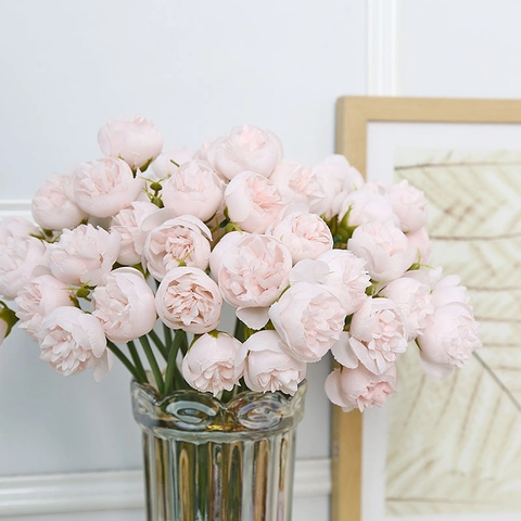 Artificial Tea Rose Flower Bunch Satin Cloth Realistic Multilayered Bouquet For Wedding Home Table Decor Photography Props