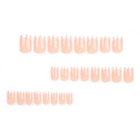 French Style Press On Nails Silver Tips Nude Pink Glossy Square Round Artificial Nails For Women Chic Fashion False Nails