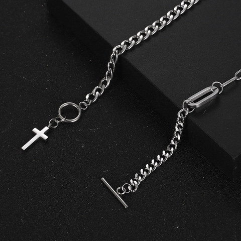 Kruis Hanger Ketting Roestvrij Staal Asymmetrische Ketting Knevelsluiting Hip Hop Retro Sieraden Voor Heren Dames