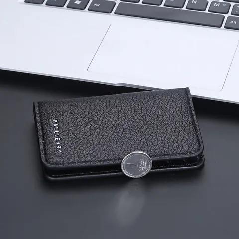 Herren Bifold Geldbörse Ultradünn PU Leder Litschi Struktur Kartenhalter Business RFID Schutz Geldklammer