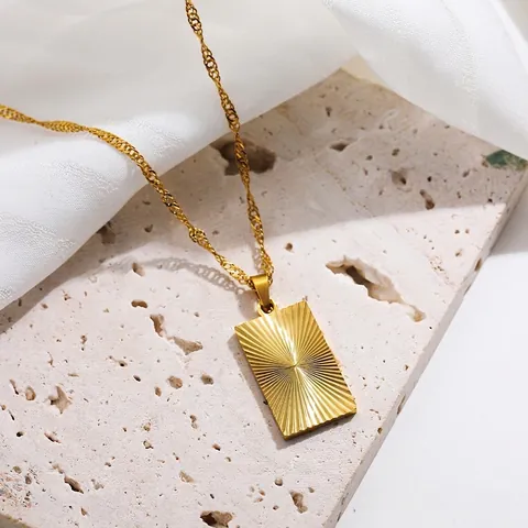 18K Gold Plated Stainless Steel Sunburst Pattern Pendant Necklace For Women Butterfly Heart Square Round Geometric Jewelry