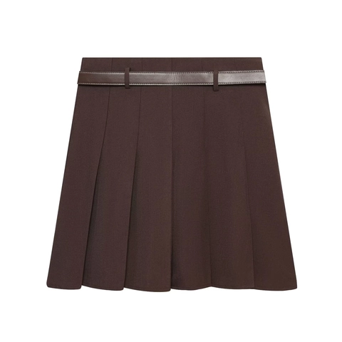 Minifalda Plisada De Talle Alto Para Mujer Con Cinturón De Cuero Color Sólido Marrón Oscuro Ropa De Calle Sexy