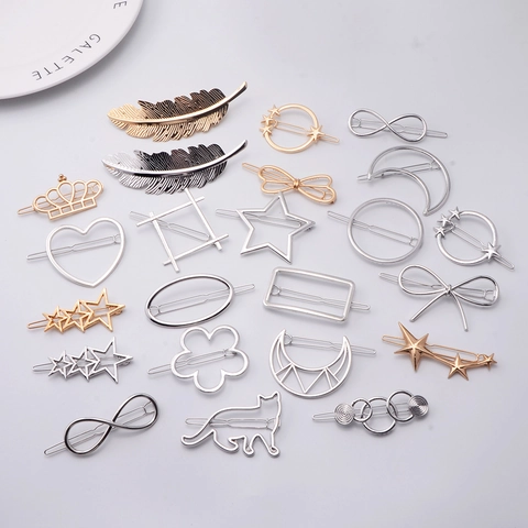 Geometric Hollow Metal Hair Clips Heart Star Moon Shape Gold Silver Alloy Barrettes For Women Girls Fashion Accessories