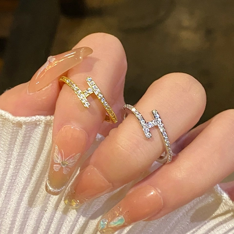 Adjustable Opening Ring Copper Gold Plated Cubic Zirconia Crossover Letter Shape Fashion Jewelry For Women