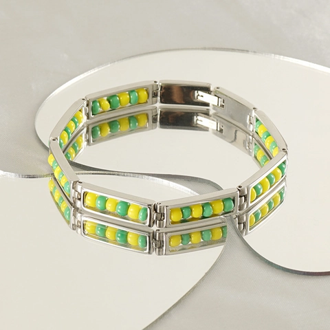 Bracciale In Acciaio Inossidabile Perline Colorate Design Geometrico Stile Minimalista Unico Gioielli Placcati Oro 18K
