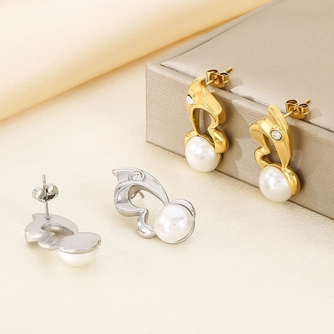 Pendientes De Aro De Acero Inoxidable En Forma De Corazón Con Perla Artificial De Concha Y Circonita Joyería Minimalista Para Mujeres