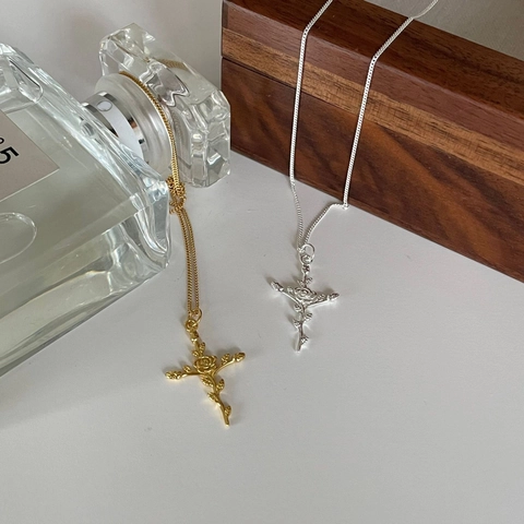 Collana Con Pendente A Croce E Rosa In Argento Sterling 925 Stile Vintage Francese Gioielli Eleganti Per Donna