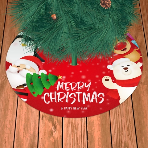 Falda de Árbol de Navidad Patrón Papá Noel Muñeco de Nieve Reno Tela Cepillada Decoración de Fiesta Navideña Cubierta de Base de Árbol