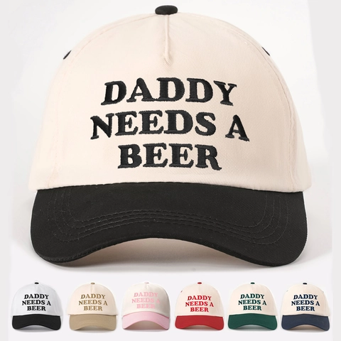 Casquette De Baseball Coton Broderie DADDY NEEDS A BEER Couleur Contrastée Réglable Rétro Chapeau De Soleil Hommes Femmes