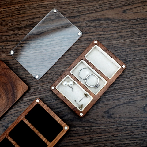 Portable Black Walnut Wood Jewelry Box Mini Travel Case With Velvet Lining And Acrylic Lid For Rings Earrings Necklaces