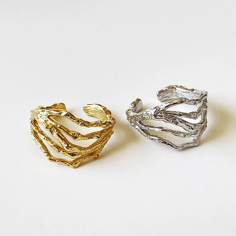 Anello Regolabile Con Texture Di Lava Fusa Irregolare Argento Sterling 925 Gioielli Da Dito Aperti Estetici Per Donna