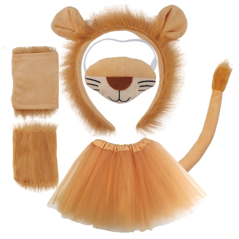 Lion Costume Accessory Plush Headband Animal Mask Tail Tutu For Kids Halloween Performance Party Dress Up Style
