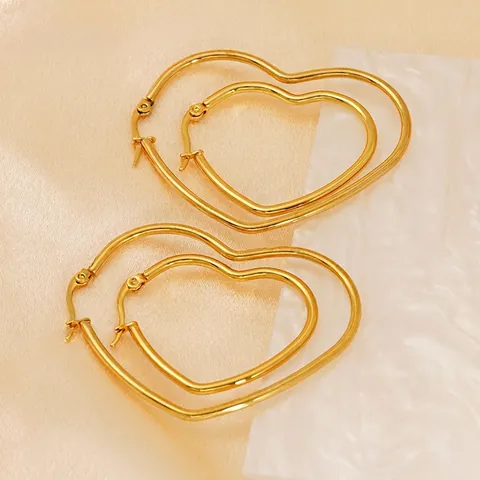 Herzform Creolen Edelstahl 18K Vergoldet Einfacher Minimalistischer Schmuck Für Damen