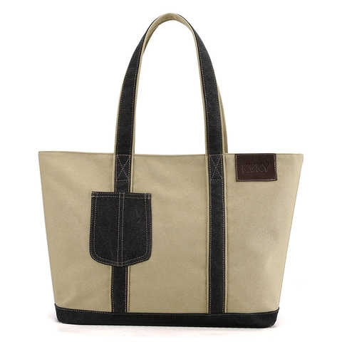 Borsa Tote In Tela Da Donna Grande Capacità Borsa A Tracolla Patchwork Casual Retrò Semplice Colore A Contrasto Tasche