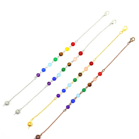 Chakra Beads Hollow Cage Pendant Bracelet Chain Alloy Metal Dowsing Pendulum Yoga Meditation Jewelry Accessories