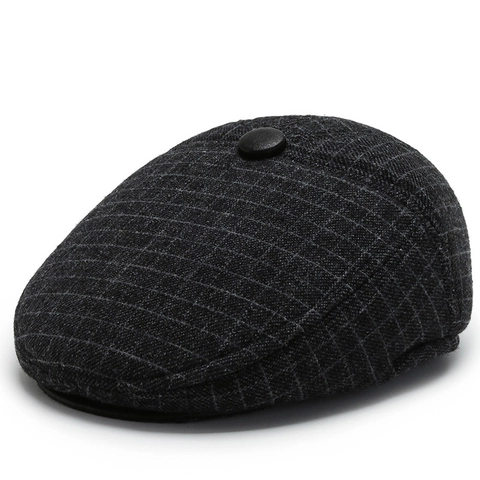 Coppola Uomo Inverno Quadri Lana Cotone Calda Protezione Orecchie Retro Britannico Cappello Piatto