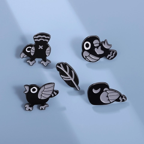 Lot de Broches en Alliage de Dessin Animé Oiseau Plume Pins en Émail Animal Gothique Badge Oiseau Bijoux de Mode pour Sac Veste