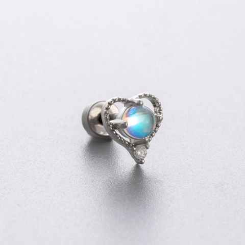 Stainless Steel Ear Bone Studs With Light Blue Cubic Zirconia Screw Back Piercing Jewelry Butterfly Heart For Women