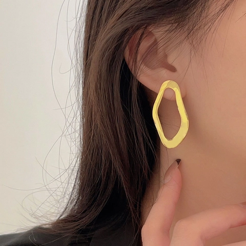 925 Sterling Silver Earrings Irregular Geometric Hollow Liquid Metal Water Drop Minimalist Studs For Women
